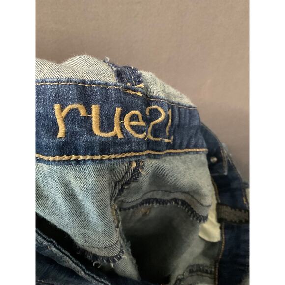 Rue 21 Distressed Denim Overalls Juniors 7/8 Skinny Jeans Bib Retro Chore - Picture 3 of 7